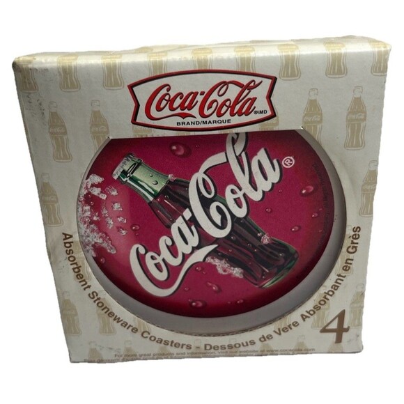 Coca-Cola Collectible Nature Stone Coasters 4-PACK Cork Bottom NIB Coke NOS 2000 - Picture 1 of 5
